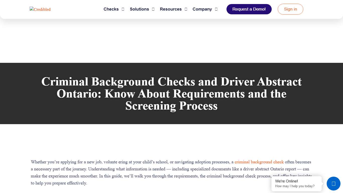 Criminal Background Checks and Driver Abstract Ontario